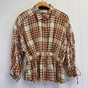 We the Free Pacific Dawn Womens Boho Indie Plaid Flannel Raw Hem Top Size M Soft